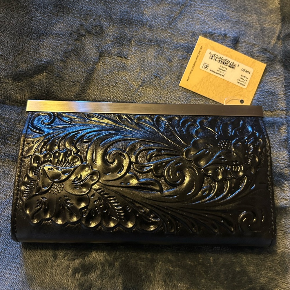 Black Embossed Leather Clutch
